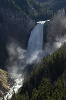 Landscape-Scenic Prints: USA, Wyoming. Shadows and mist at Lower Yellowstone Falls, Yellowstone National Park