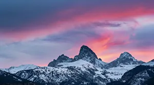 Teton Prints: USA, Wyoming. Sunset of Grand Teton and Table Mountain seen from west