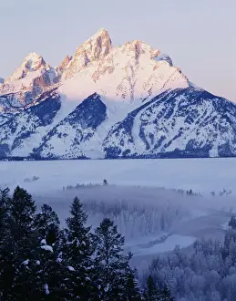Snowcapped Prints: USA, Wyoming, View of Grand Teton National Park in morning