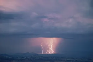 Drama Prints: UT, US, Thunderstorm over Cathedral Valley, Capitol Reef NP, dusk, from Boulder Mountain