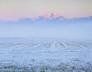 Images Dated 30th July 2007: UTAH. USA. Light of sunset on summit of Twin Peaks in the Wasatch Range above snowy