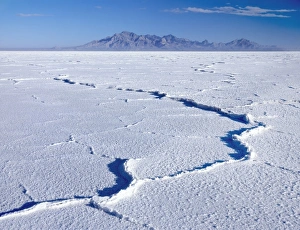 Graphic Prints: Utah. USA. Pressure ridges in salt crust. Bonneville Salt Flats. Silver Island Mountains