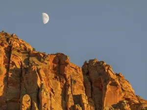 Images Dated 28th October 2017: Utah, Zion National Park, Moon over The Watchman
