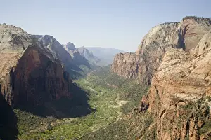 Utah, Zion National Park, view into Zion Canyon from Angels Landing summit, Virgin