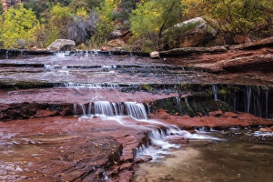 Utah Prints: Utah, Zion National Park, water cascading through Left Fork of North Creek