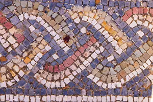 Roman Prints: Uthina, Ben Arous, Tunisia. Roman mosaic floor with a geometric pattern at the Uthina Archaeological Site