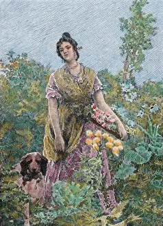 One Person Prints: Valencia gardener. Engraving by Diguez, 1867. Colored