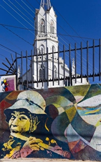 Valparaiso Prints: ValparaIso, Chile. South America. Portion of Mural and church of SeOora del Carmen