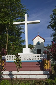 Vanuatu Prints: Vanuatu, Espiritu Santo Island, Luganville. La Roseraie Village Church / Morning