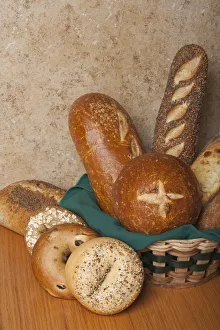 Janet Horton Prints: Variety of homemade breads. Sourdough bread bowl, sourdough loaf, three seed loaf