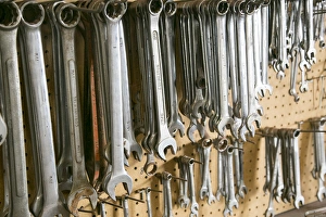 Route 66 Prints: Variety of wrenches hanging inside a shop, Tucumcari, New Mexico, USA. Route 66