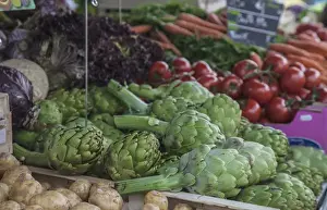 Outdoor Market Prints: A vegetable stand in the outdoor market in the town of Auray in Brittany
