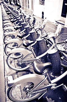 Ile De France Prints: Velib bicycles for rent, Paris, France