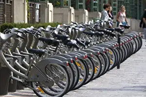 Language Prints: Velib public bicycle rentals near Les Halles in Paris, France