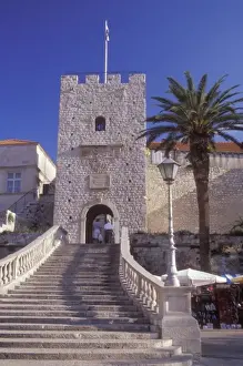 Historic Town Prints: Veliki Revelin Tower is the main entrance to Korcula towns old historic center