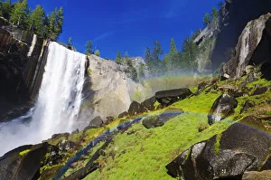 Hiking Prints: Vernal Falls and hikers on the Mist Trail, Yosemite National Park, California, USA