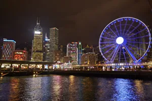 Dark Prints: Victoria Harbour, Hong Kong Observation Wheel and skyscrapers, Central, Hong Kong Island