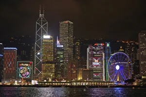 Sky Scraper Prints: Victoria Harbour, skyscrapers and Hong Kong Observation Wheel, Central, Hong Kong Island