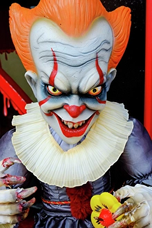 Images Dated 8th October 2024: Vienna, Austria. Scary clown at house of horrors ride at The Prater Amusement park