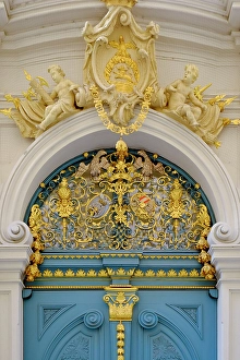 Images Dated 8th October 2024: Vienna, Austria. Stunning blue carved door, 1800's