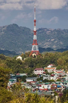 Vietnam, Dien Bien Phu, communications mast shaped like the Eiffel Tower