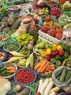 Vietnam, Hanoi, Old Quarter. A variety of fruits and vegetables for sale
