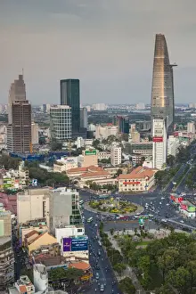 Vietnam Prints: Vietnam, Ho Chi Minh City, elevated city view above Quach Thi Trang Circle, dusk