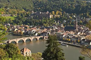 Heidelberg Prints: View of the Alte Brucke or Old Bridge, Neckar River Heidelberg Castle and Old Town