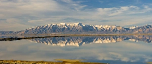 Images Dated 19th April 2009: View from Antelope Island Causeway of Great Salt Lake and Northern Wasatch Mountains
