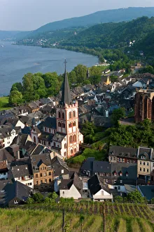 View over Bacharach & River Rhine, Rhine Valley, Germany
