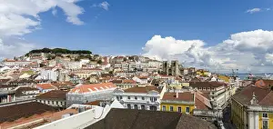 Portugal Prints: View over the Baixa towards Castelo de Sao Jorge. Lisbon (Lisboa) the capital of Portugal
