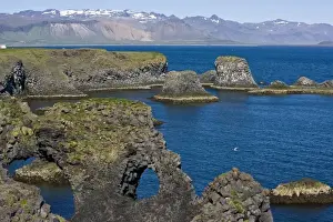 Snaefellsnes Prints: View of basaltic rock formations on the Snaefellsness peninsula near Snaefellsjokull volcano