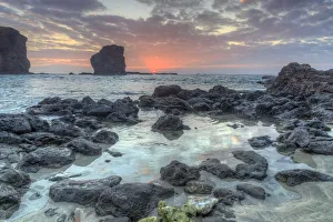 Lanai Prints: View from beach at Manele Bay of Puu Pehe (Sweetheart Rock) at sunrise