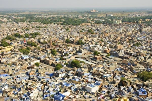 View of the blue city of Jodhpur from Mehrangarh Fort, Jodhpur, Rajasthan, India
