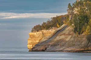 Lake Superior Prints: View of Bridalveil Falls and cliffs along Lake Superior coastline in autumn