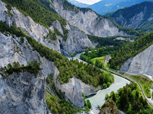 Prints of View into the canyon towards the train station Versam-Safien Images Dated 2024 November: View into the canyon towards the train station Versam-Safien