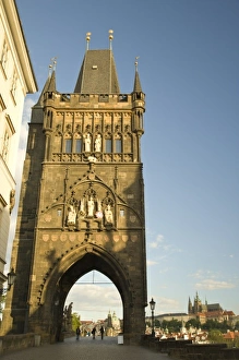 View from Charles Bridge (Karluv most), founded in 1357, Baroque Sculptures from the 18th Century