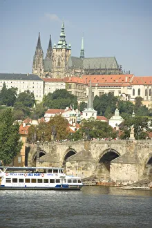 Historical Center Prints: View of Charles Bridge and Prague Castle, Prague, Czech Republic