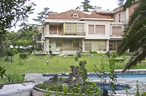 View of Enver Hoxas palace. Hoxa was the communist dictator of Albania. Military guard
