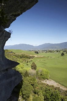 South Is Prints: View over Farmland from The Grove Scenic Reserve, near Takaka, Golden Bay, Nelson Region
