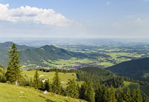Foothill Prints: View over the foothills of the Chiemgau Alps and town Aschau in Upper Bavaria