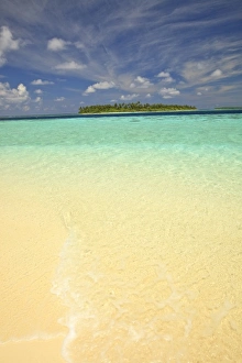 View of Funadoo Island from Funadovilligilli Island, North Huvadhoo Atoll, Southern Maldives