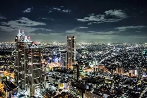 Lights Prints: View from the Government Building of Tokyo Japan, cityscape at night