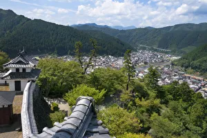 Houses Prints: View of Gujo Hachiman cityscape with the castle, Gifu Prefecture, Japan