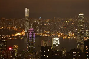 Sky Scraper Prints: View over Kowloon, Victoria Harbour, and Central, from Victoria Peak, Hong Kong Island