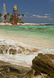 View of lighthouse on Half Moon Caye Natural Monument. Central America, Belize. (NR)