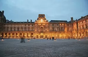 View of Louvre Museum at night. Paris, France