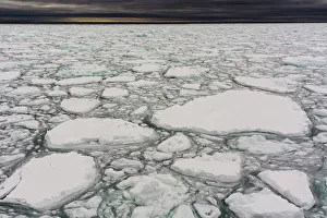 A view of melting sea ice on the Arctic Ocean. North polar ice cap, Arctic Ocean