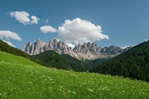 Dolomite Prints: A view of Odle Group mountain from the Funes valley. Funes, Trentino Alto Adige, Italy