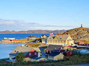 Settlement Prints: View over the old town. Nuuk the capital of Greenland during late autumn, Danish Territory
